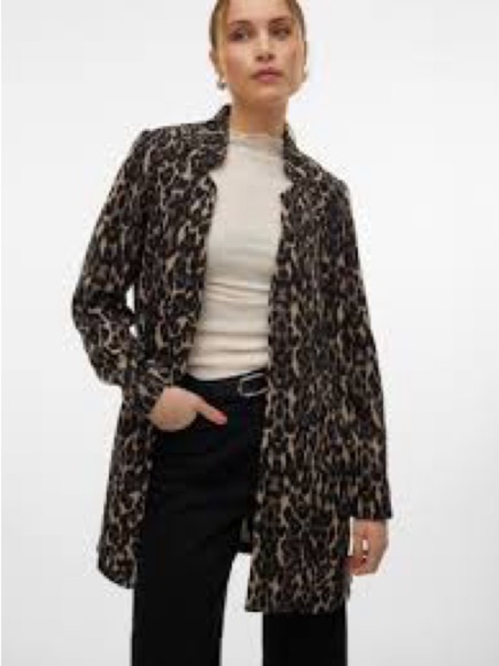 Leopard Print Longline Jacket - Black & Brown smoke free home